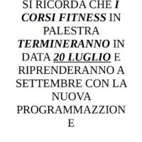 SI RICORDA CHE I CORSI FITNESS IN PALESTRA A LIMBIATE & CERMENATE TERMINERANNO IL 20 LUGLIO