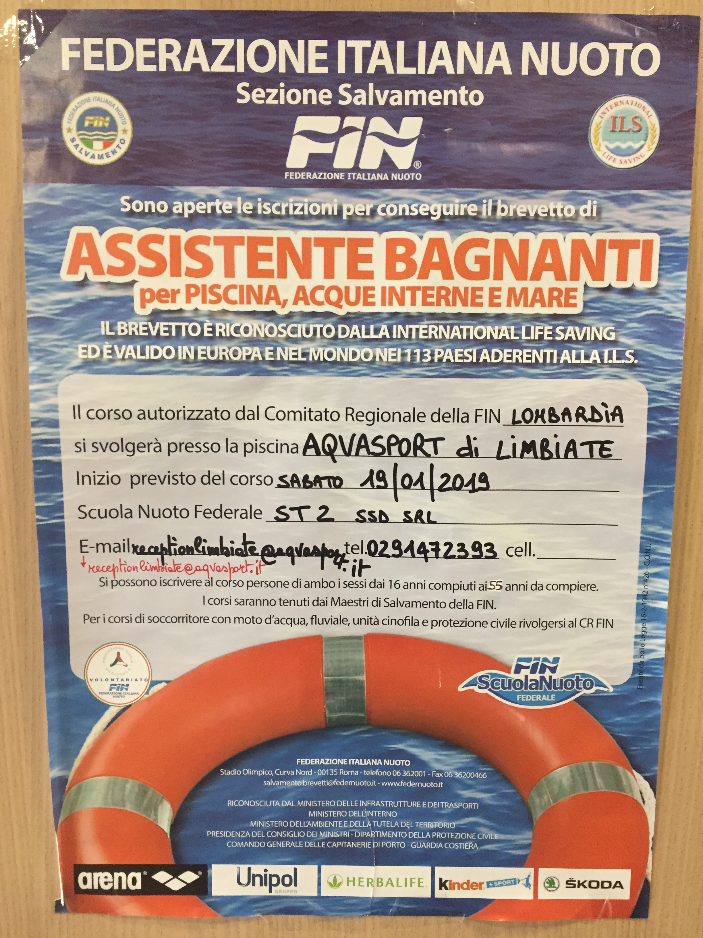 Diventa assistente bagnate con noi! nuovo corso abilitante presso l'impianto di LIMBIATE